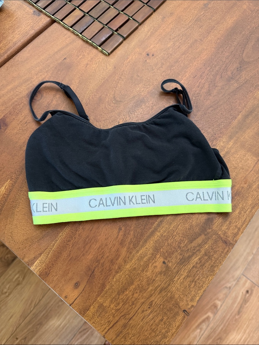 Calvin Klein Black Bralette with Neon Yellow-Green Band